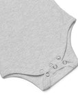 Baby short sleeve bodysuit in ash heather, front view.