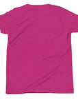 Boys' essential lightweight t-shirt in berry pink, back view.