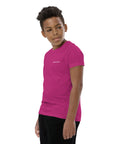 Boys' essential lightweight t-shirt in berry pink, front view.