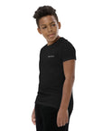 Boys' essential lightweight t-shirt in black, front view.