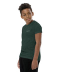 Boys' essential lightweight t-shirt in olive green, front view.