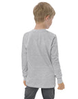 Boys' essential long sleeve t-shirt in ash heather, back view.