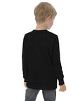 Boys' essential long sleeve t-shirt in black, back view.