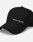 Unisex Classic baseball cap in black with embroidered WHATEVR logo, front view