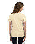 Girls essential lightweight t-shirt in beige, back view.