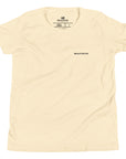 Girls essential lightweight t-shirt in beige, front view.