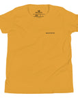 Girls essential lightweight t-shirt in mustard, front view.