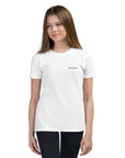 Girls essential lightweight t-shirt in white, front view.