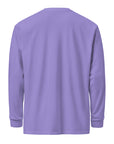 Men's heavyweight long sleeve t-shirt in purple, back view