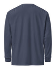 Men's heavyweight long sleeve t-shirt in blue, back view