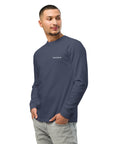 Men's heavyweight long sleeve t-shirt in blue, front view