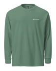 Men's heavyweight long sleeve t-shirt in green, front view