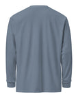 Men's heavyweight long sleeve t-shirt in blue, back view