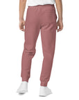 Men's essential relaxed sweatpants in maroon, back view.