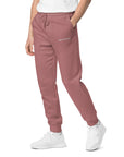 Men's essential relaxed sweatpants in maroon with embroidered detailing, front view.