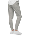 Men's essential slim fit sweatpants in heather grey, side view.