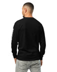 Men's premium heavyweight long sleeve t-shirt in black, back view
