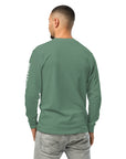 Men's premium heavyweight long sleeve t-shirt in green, back view