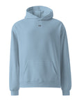 Men's premium heavyweight hoodie in blue with "WR" logo, front view.