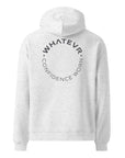 Men's premium heavyweight hoodie in white heather with "Confidence Worn" text, back view.