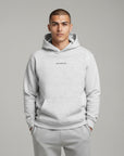 Men's premium heavyweight hoodie in ash heather with "WHATEVR" text, front view.