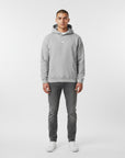 Men's premium heavyweight hoodie in heather grey with "WR" logo, front view.