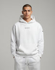 Men's premium heavyweight hoodie in white with "WHATEVR" text, front view.