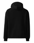 Men's premium heavyweight hoodie in black, back view.