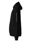 Men's premium heavyweight hoodie in black with "WHATEVR" text, side view.