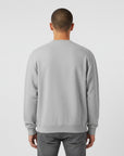 Men's premium crewneck sweatshirt in light gray with embroidered detailing, back view