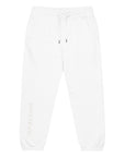 Men's heavyweight fleece sweatpants in white, front view.