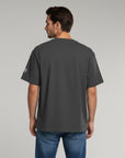 Men's premium heavyweight oversized t-shirt in gray with embroidered detailing, back view