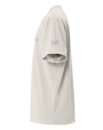 Men's premium heavyweight oversized t-shirt in beige with embroidered detailing, side view