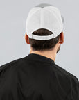 Unisex Signature trucker hat in white and gray with embroidered WR logo, back view