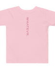 Toddler girl's t-shirt in pink with "WHATEVR" text, back view.