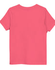 Toddler's essential t-shirt in pink, back view.