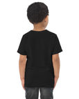 Toddler's essential t-shirt in black, back view.