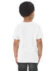 Toddler's essential t-shirt in white, back view.