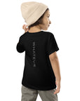 Toddler t-shirt in black with "WHATEVR" logo, back view.