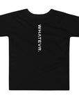 Toddler t-shirt in black with "WHATEVR" text, back view.