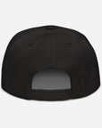 Unisex Tonal snapback hat in black with embroidered WHATEVR text, back view