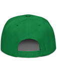 Unisex Unbothered snapback hat in green with embroidered WHATEVR text, back view