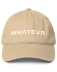 Unisex Unbothered baseball cap in beige with WHATEVR text, front view