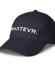 Unisex Unbothered baseball cap in blue with WHATEVR text, front view