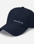 Unisex Classic baseball cap in blue with WHATEVR logo, front view