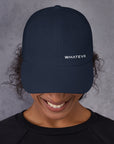 Unisex Classic baseball cap in blue with WHATEVR logo, front view