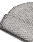 Unisex WHATEVR beanie in gray with embroidered detailing, front view