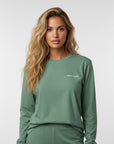 Women's heavyweight long sleeve t-shirt in green, front view