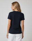 Women's premium t-shirt in blue, back view