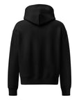Women's premium heavyweight hoodie in black, back view.